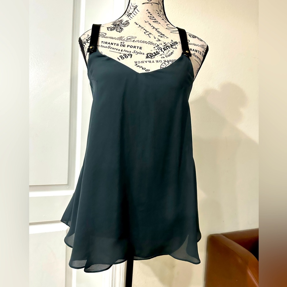 NWT Derek Lam 10 Crosby black spaghetti strap flowy top